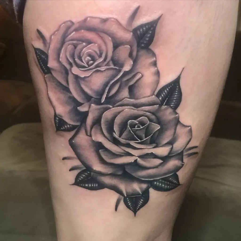 Black Rose Thigh Tattoo