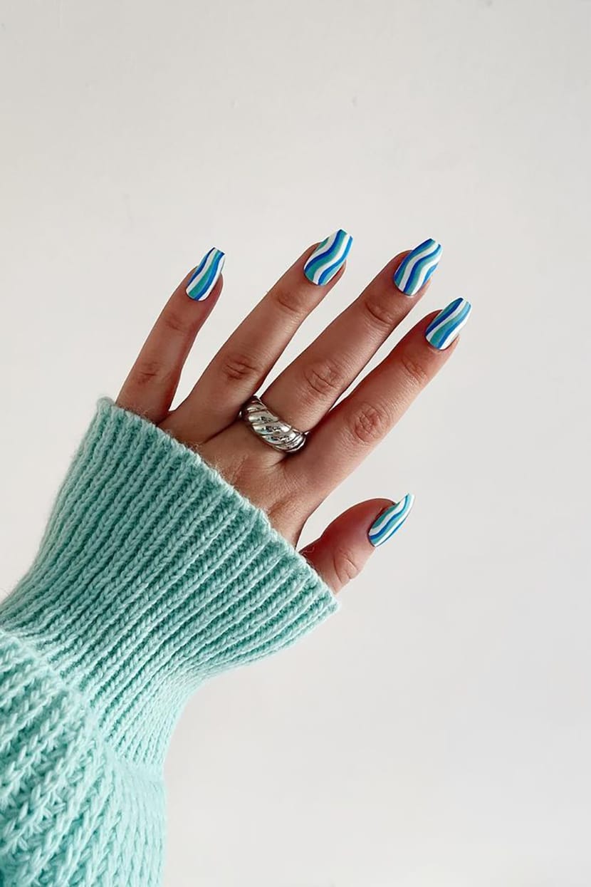 Blue Stripe Nails