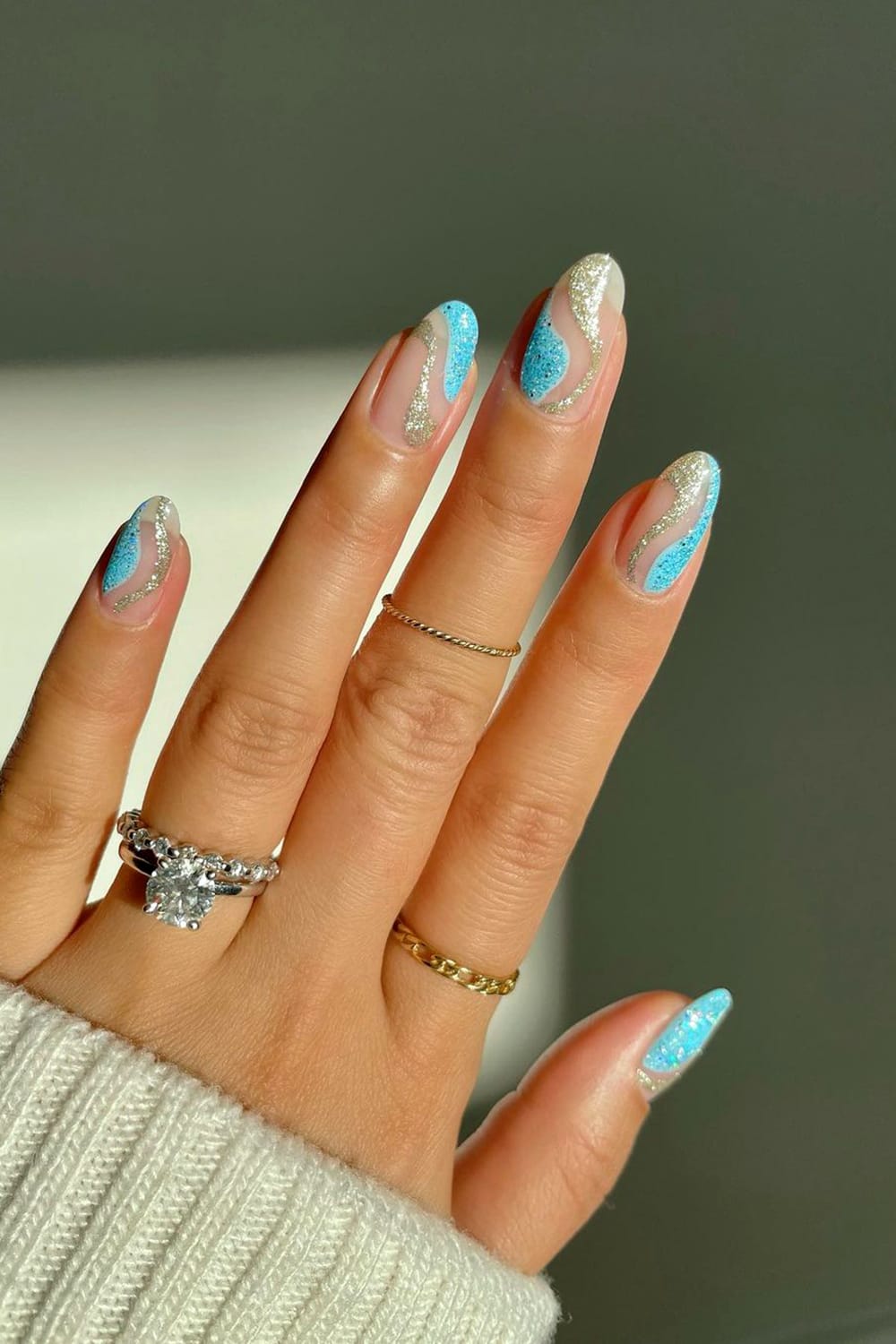 Blue and Silver Nails
