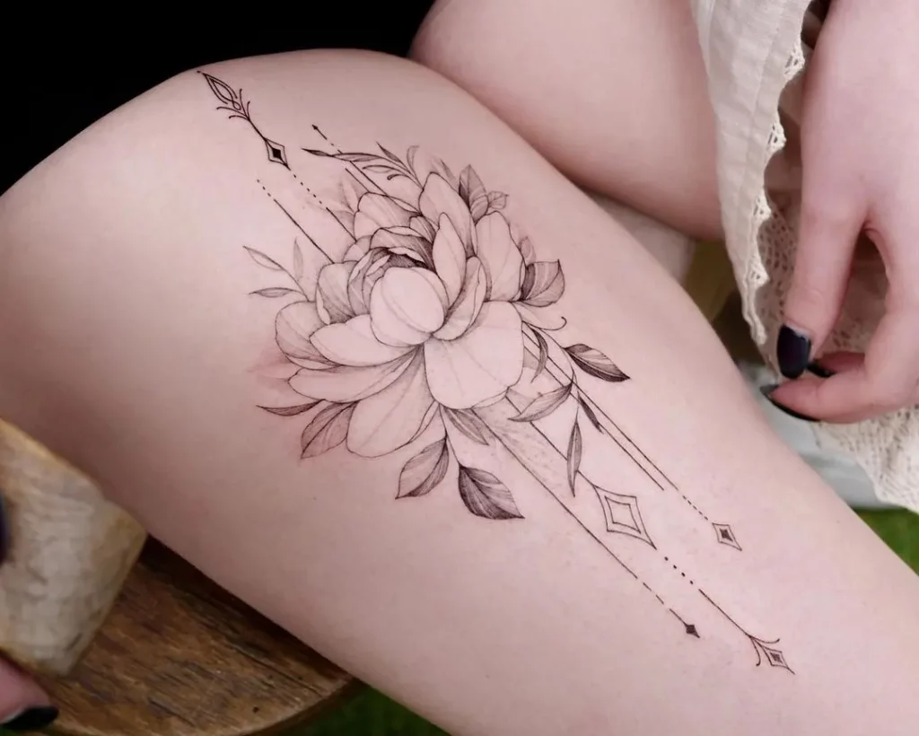 Flower Thigh Tattoos For Ladies