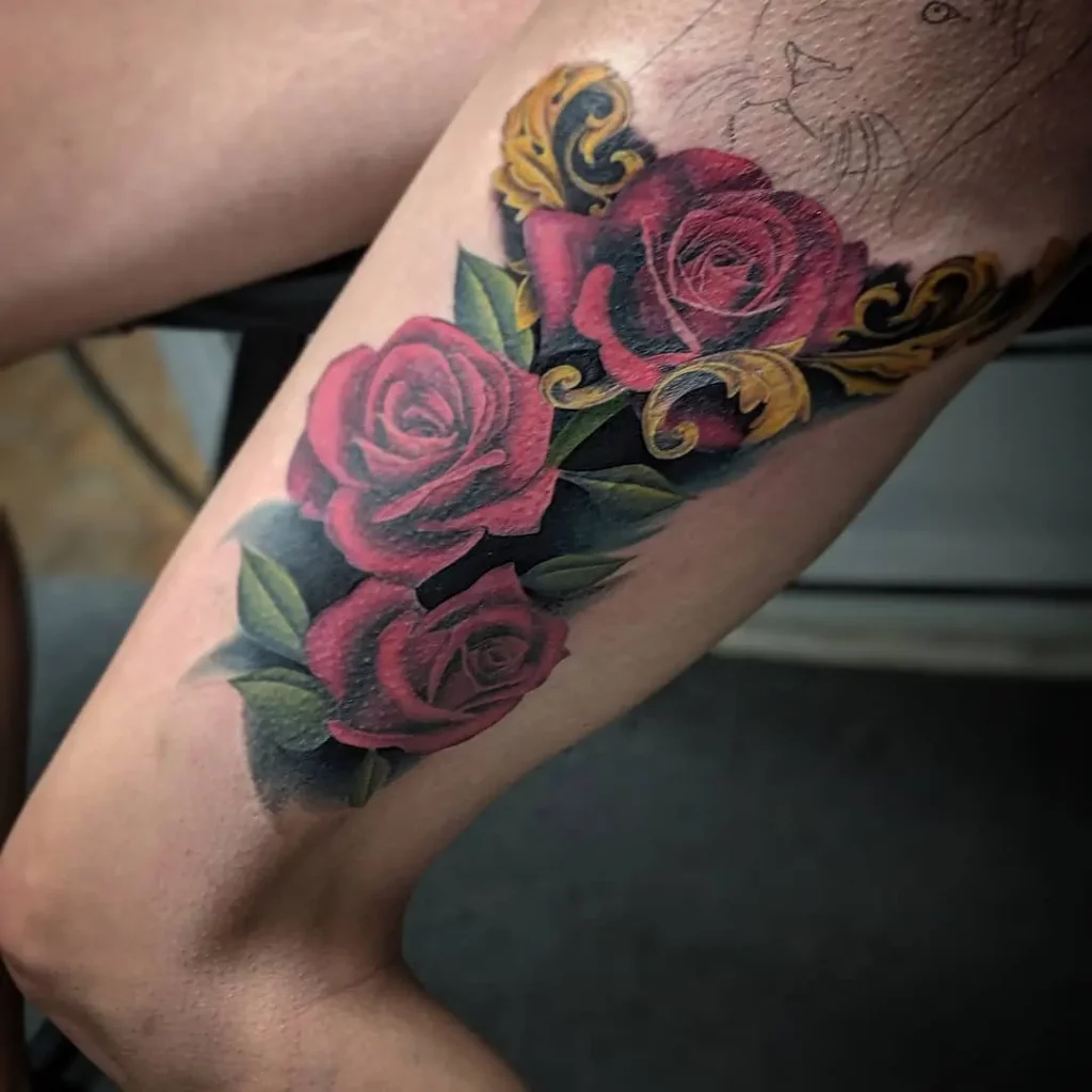 Red Rose Thigh Tattoo