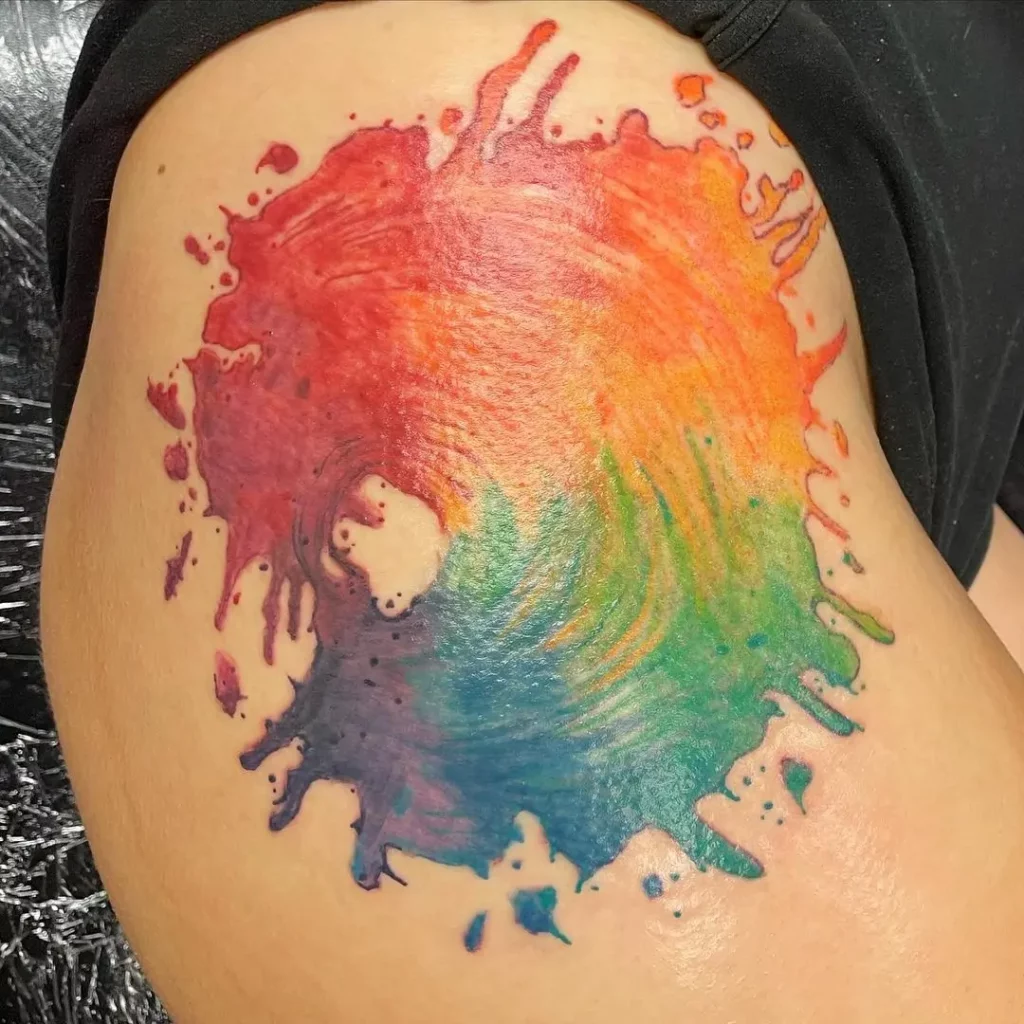 Watercolor Wave Thigh Tattoo